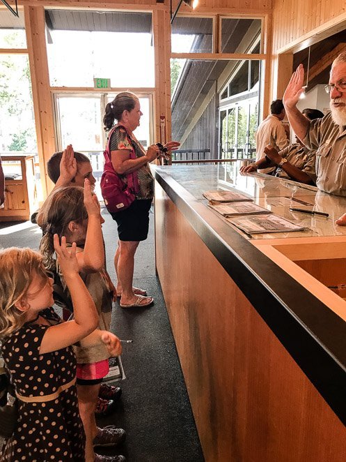 Children receiving their junior ranger badges