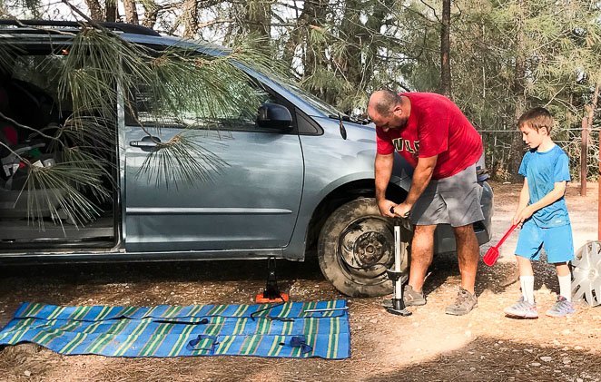 Pumping spare tire with bike pump