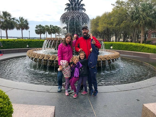 Pineapple fountain Charleston SC with kids_