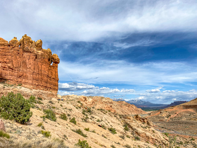 Arches NP with mountains in the background