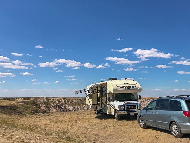RV dry camping outside Badlands National Park