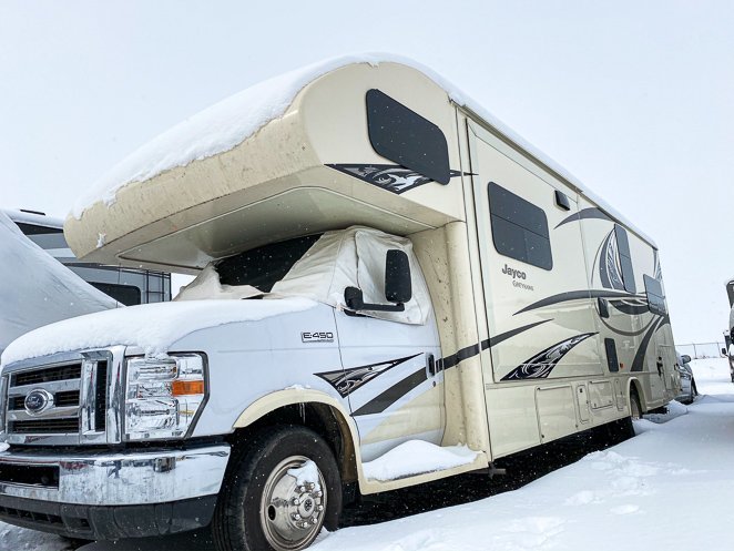 RV in the snow - stored in Denver