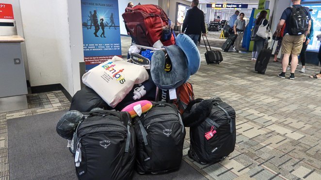 Bags in airport - family of 6 Bags in airport - family of 6