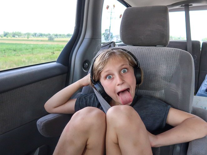 Headphones on a road trip with kids