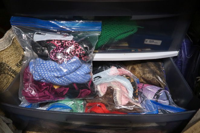 Zip lock bags for clothes in RV bedroom