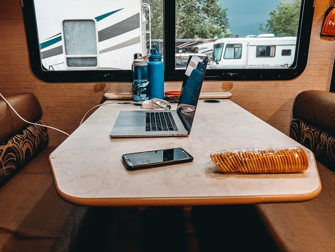 RV desk at table RV desk at table