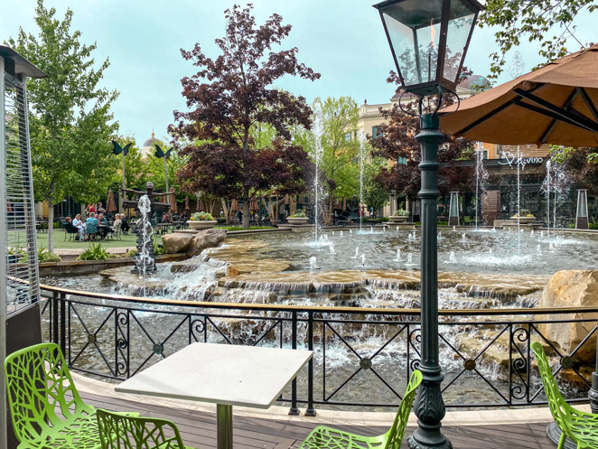 Outdoor Seating near the fountain at Royal Coffee Co in Meridian