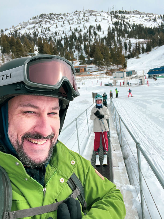 Tony and Jill Bogus Basin Beginner Skiing