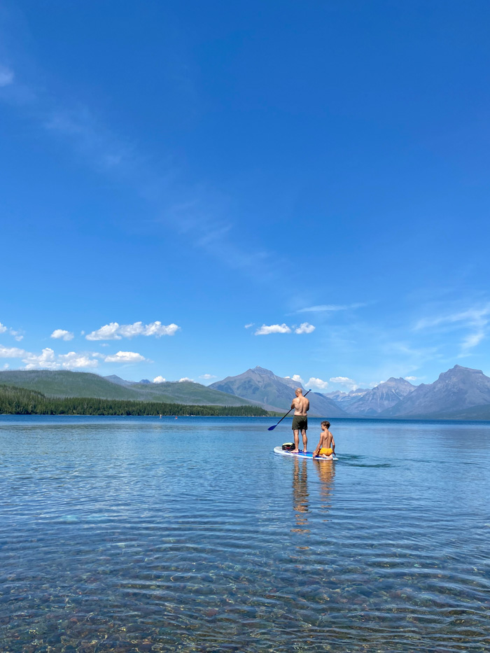 Father Son Paddleboarding Glacier