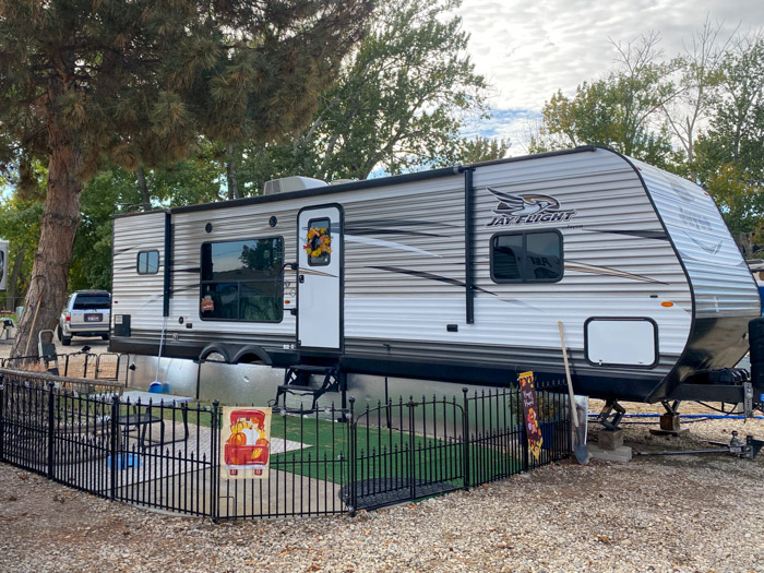 Dog friendly RV site with a dog gate