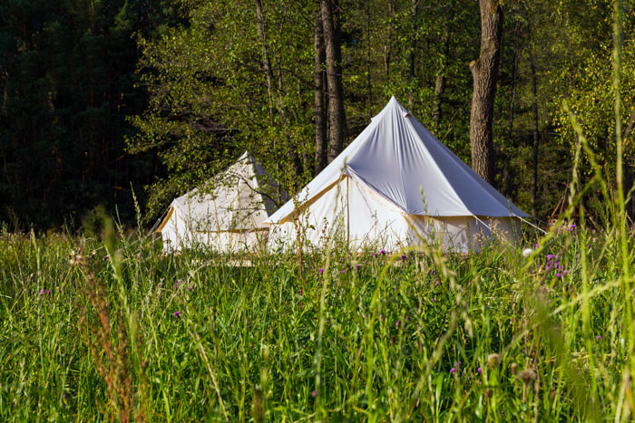 Camping canvas bell tents outdoors